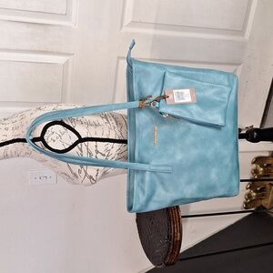 Montana West Tote Bags Large Vegan Leather with Pouch​ Turquoise New NWT